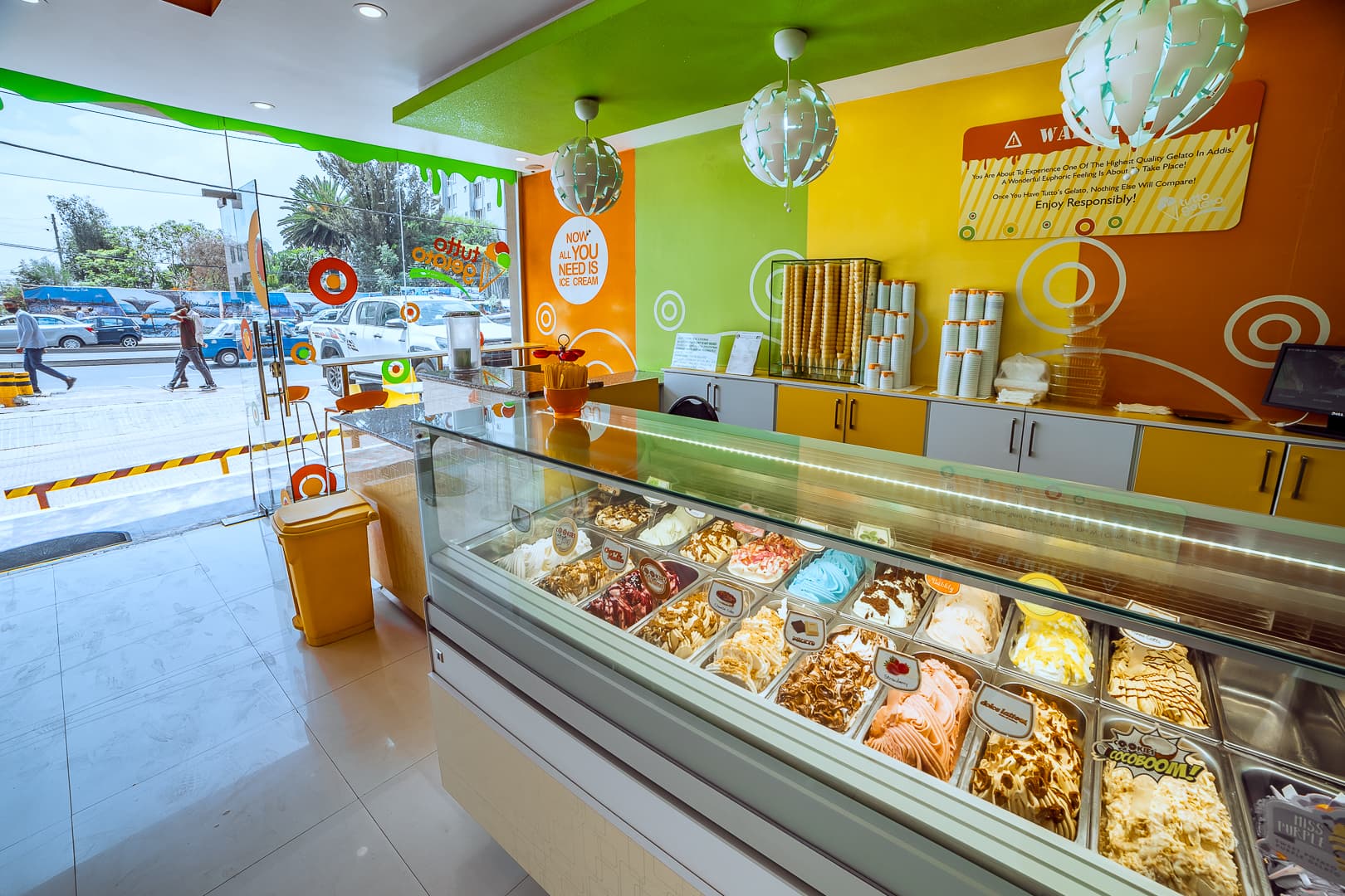Tutto Gelato Addis Ababa storefront with colorful gelato display
